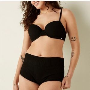 Victoria Secret/ Pink | Black Crinkle High Waist Shortie Bottom & Bikini Top